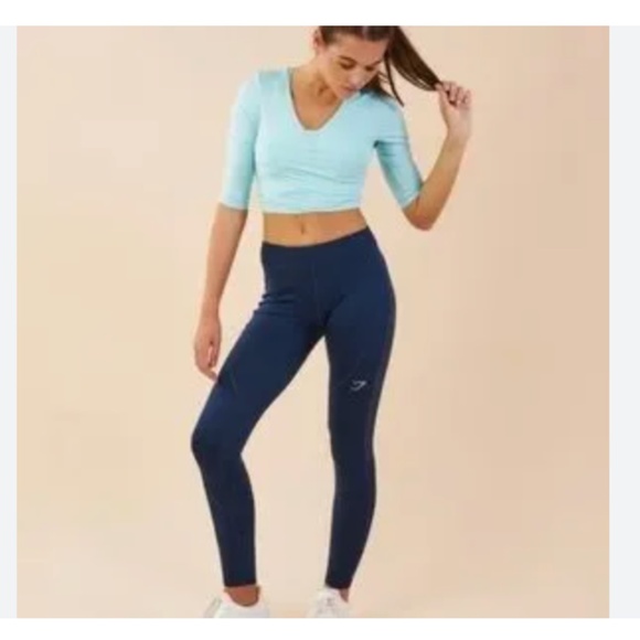 GYMSHARK Ballet Crop Top Pale Turquoise Marl Size Small - Picture 4 of 10